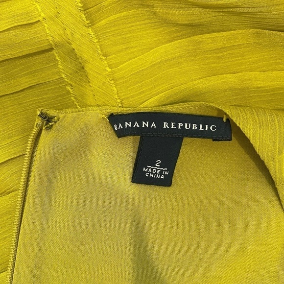 Banana Republic Yellow Pleated Ruffle Knee Formal Midi Dress - Picture 8 of 9